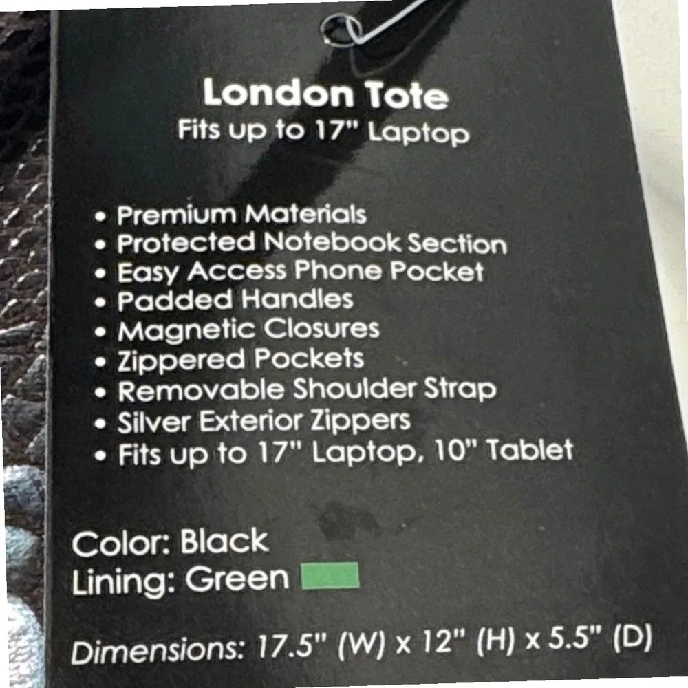 Women in Business London Tote Laptop Bag Black Snakeskin Embossed Canvas